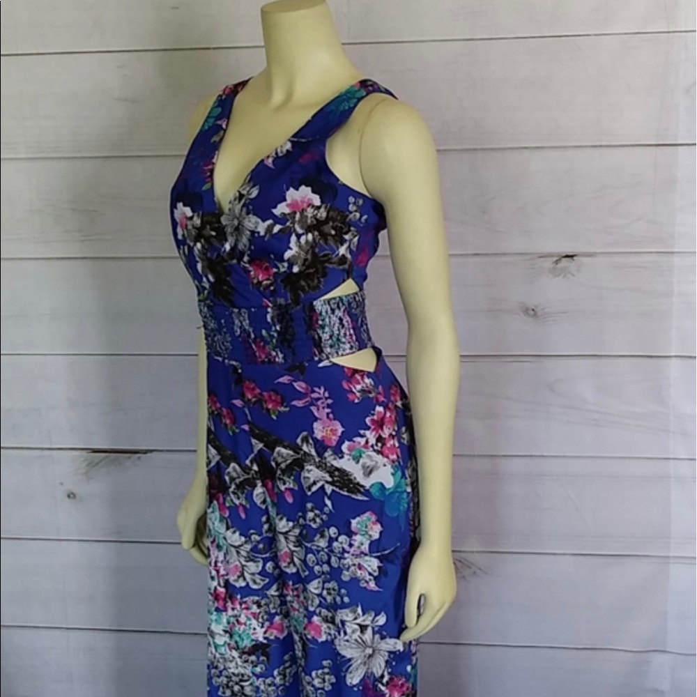 Gorgeous Blue BEBE Jumpsuit w/ Side Cutout. Tall Girl Friendly. Size 12